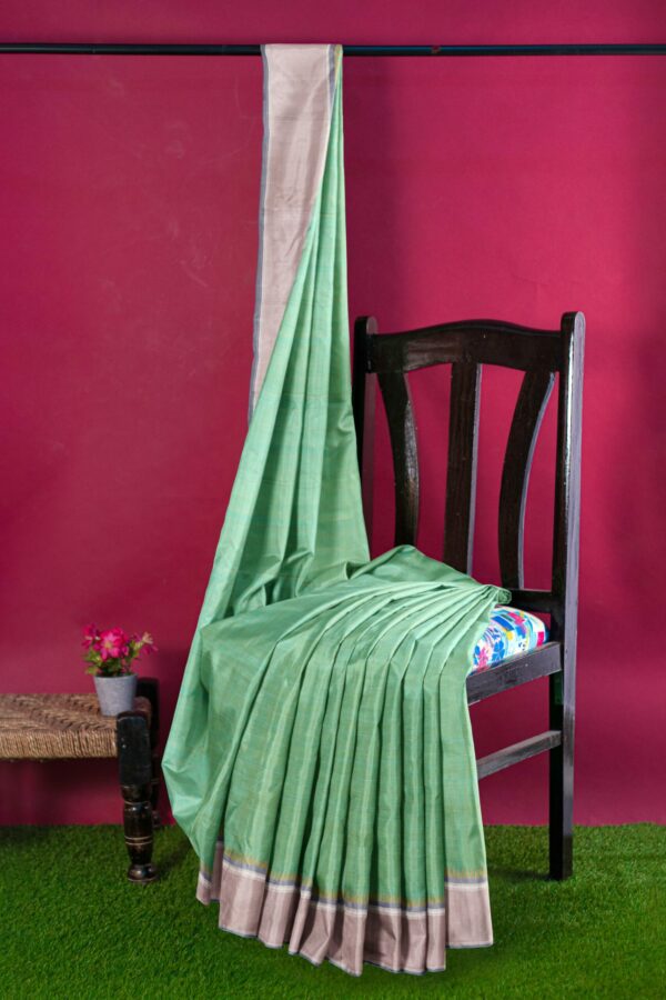 Mint green Saree with half white border - Image 3