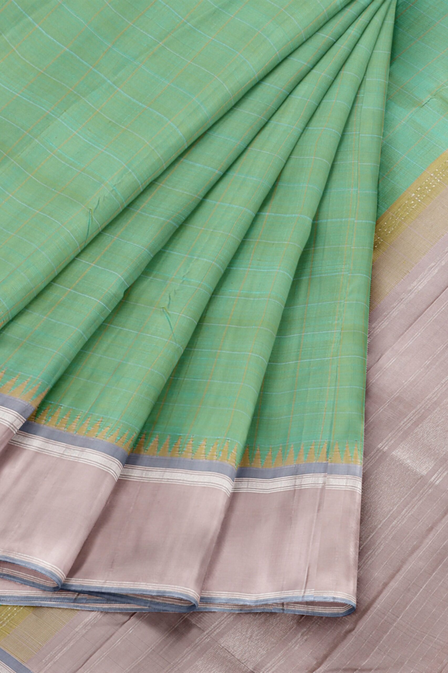 Mint green Saree with half white border - Image 4