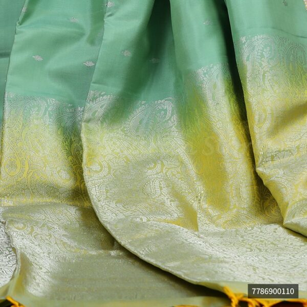 Mint Green Saree With Yellow Border - Image 3