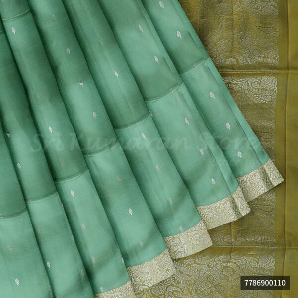 Mint Green Saree With Yellow Border - Image 4