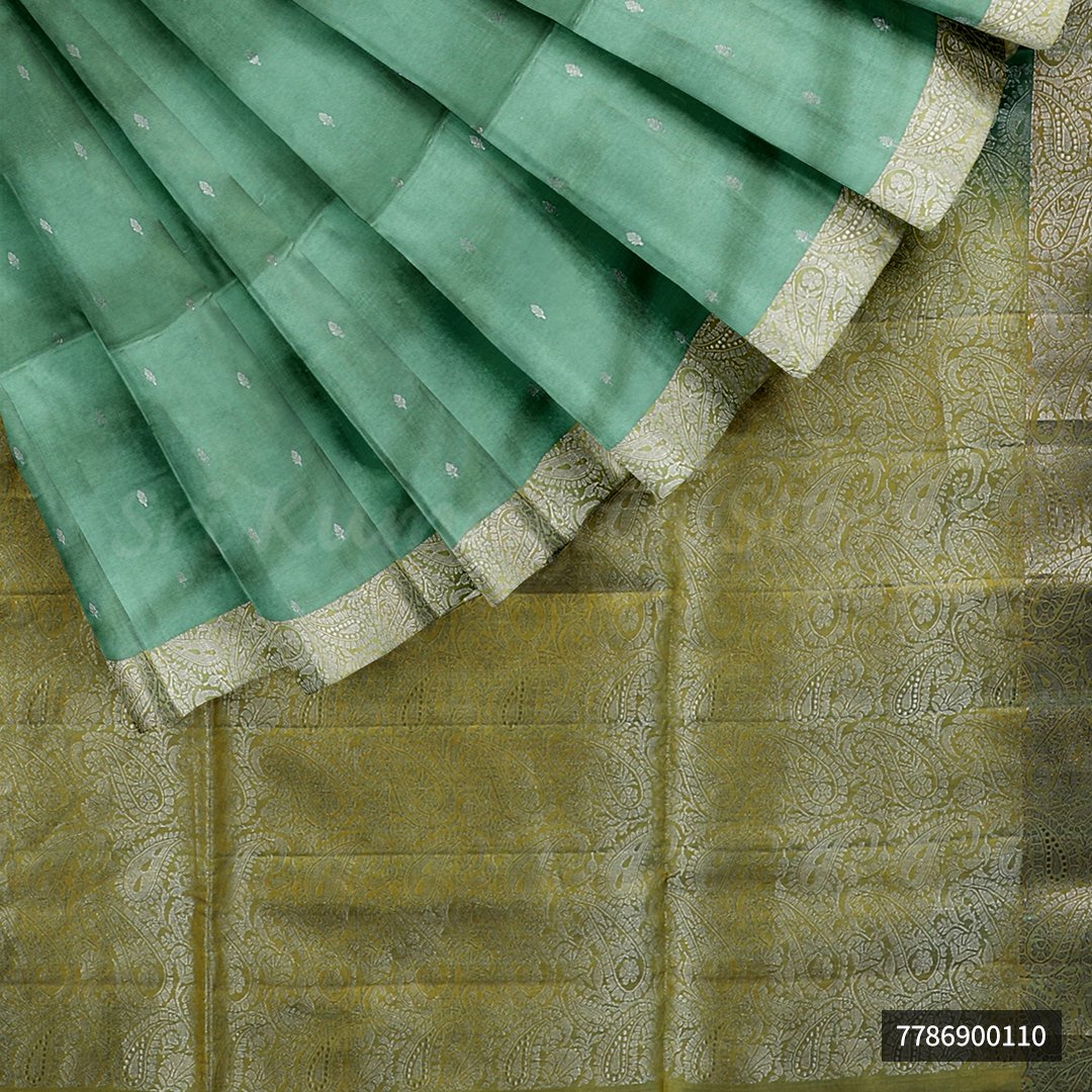 Mint Green Saree With Yellow Border - Image 5