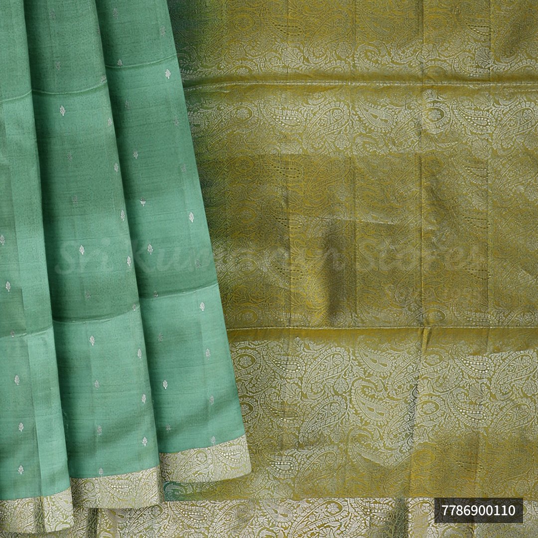 Mint Green Saree With Yellow Border - Image 6