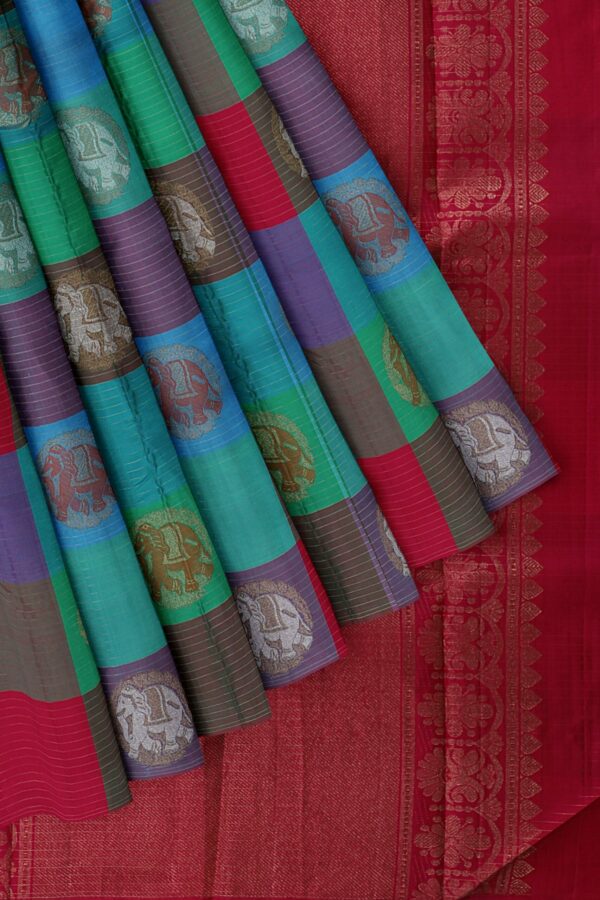 Multi Colour saree with Red Border