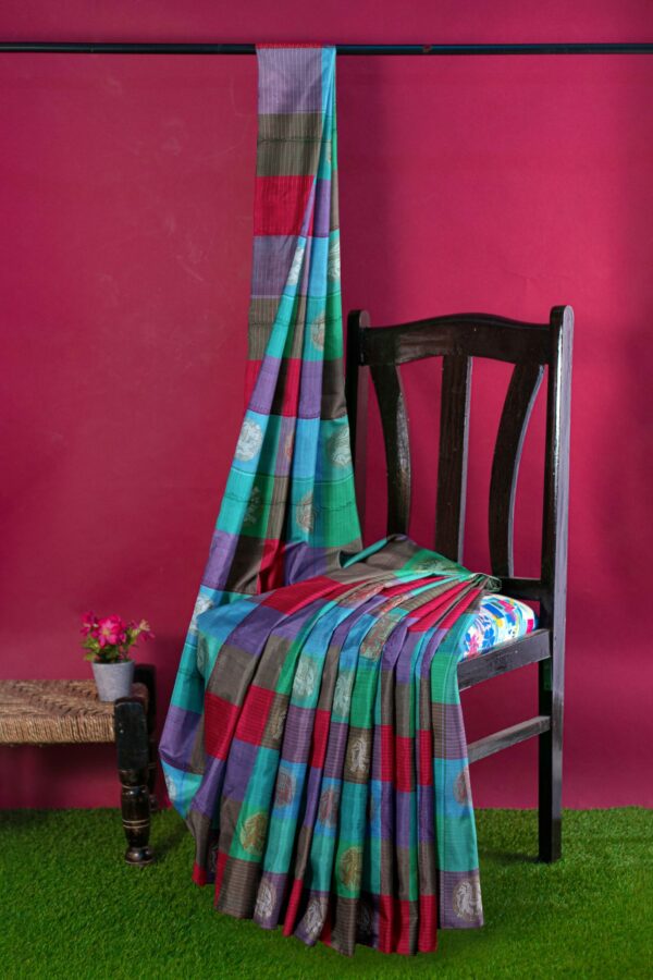 Multi Colour saree with Red Border - Image 3
