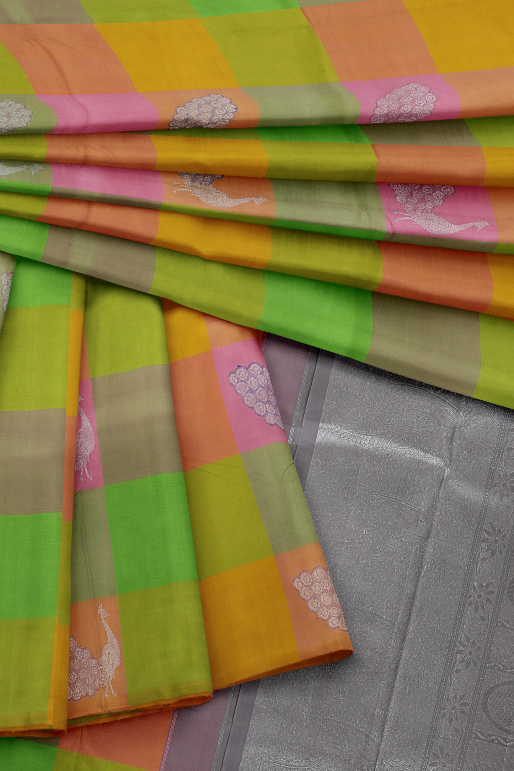 Multi colour saree with silver border - Image 2