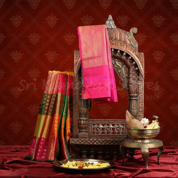 Multicolour Saree With Pink Border