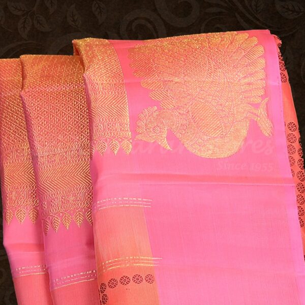 Orange Saree With Baby Pink Border - Image 2