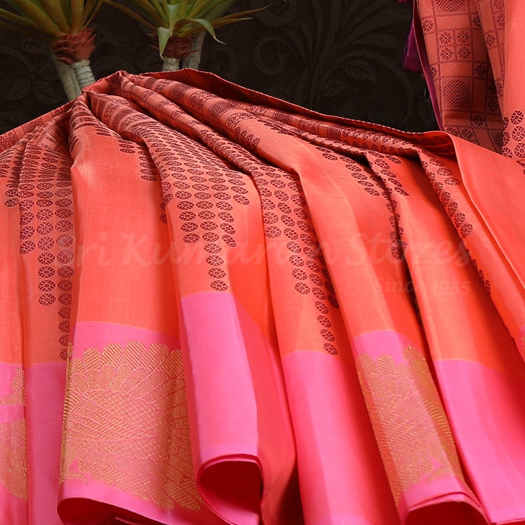 Orange Saree With Baby Pink Border - Image 3