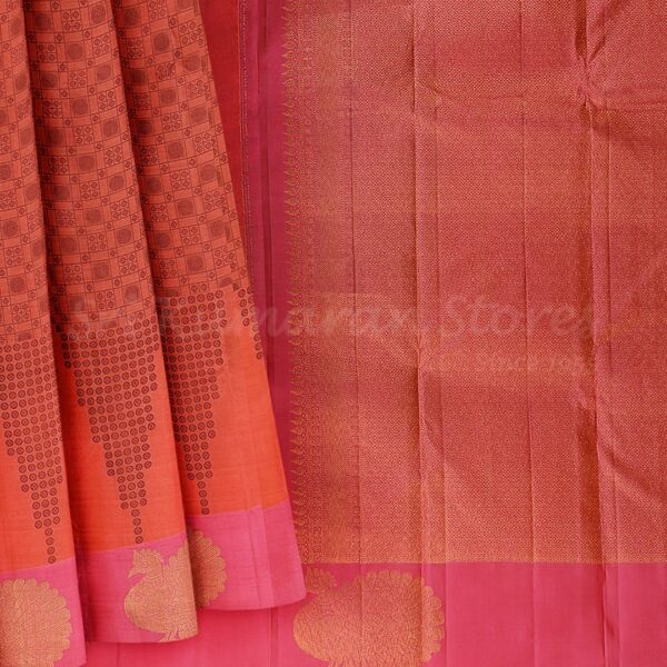Orange Saree With Baby Pink Border - Image 6