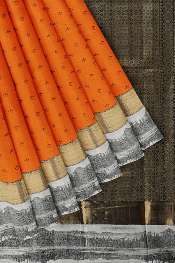 Orange saree with Black and White Border