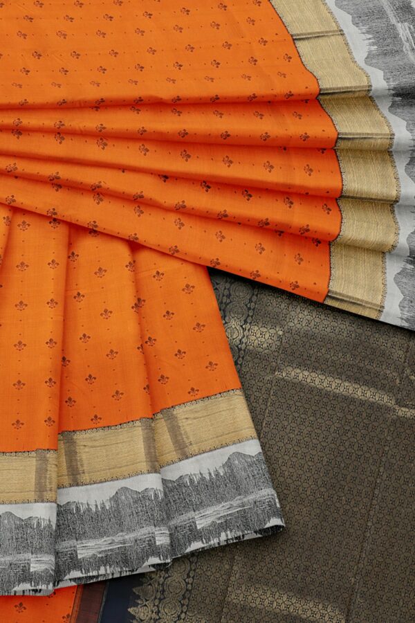 Orange saree with Black and White Border - Image 2