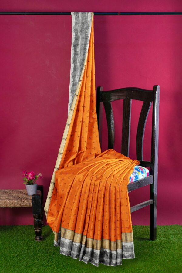 Orange saree with Black and White Border - Image 3
