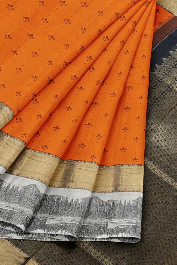 Orange saree with Black and White Border - Image 4