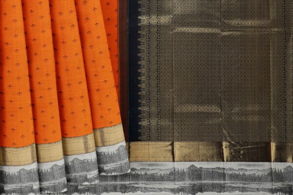 Orange saree with Black and White Border - Image 5