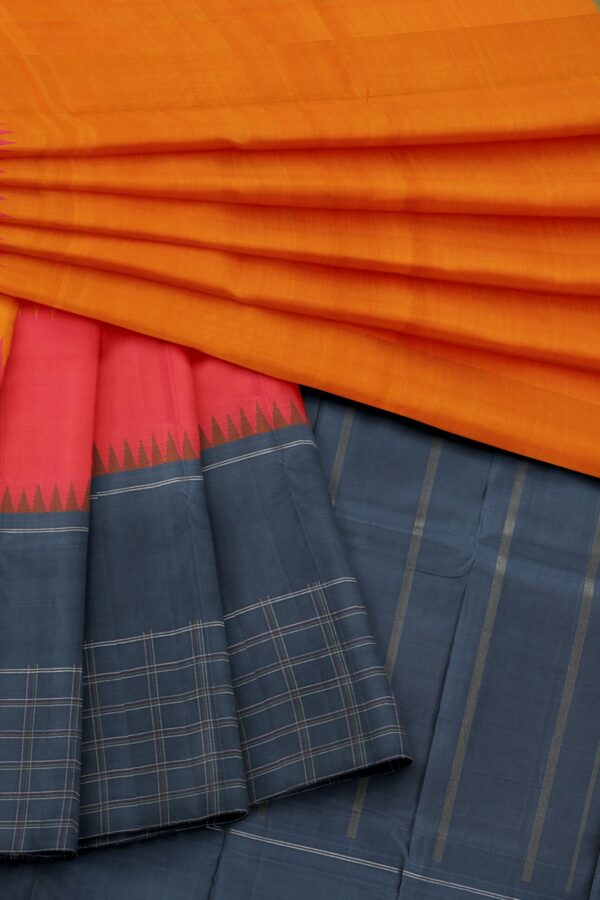 Orange saree with Dark Grey Border - Image 2