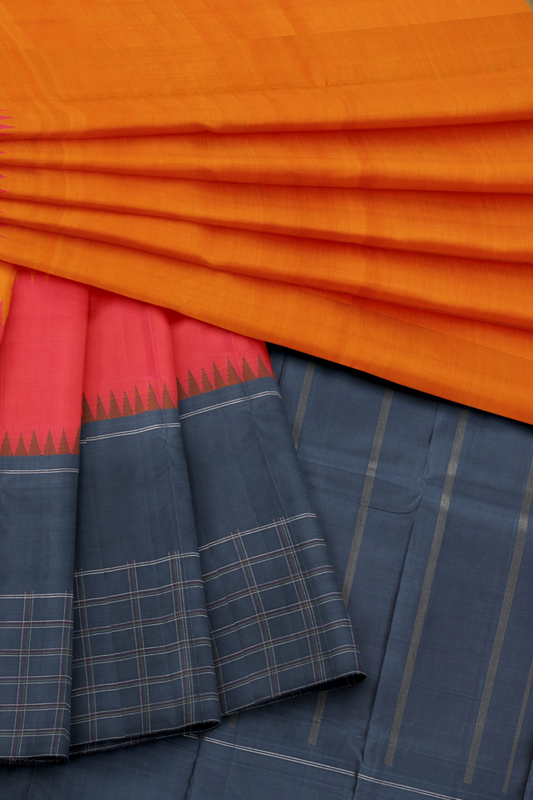 Orange saree with Dark Grey Border - Image 2