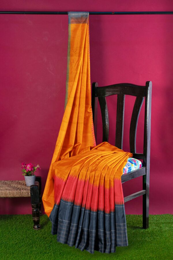 Orange saree with Dark Grey Border - Image 3