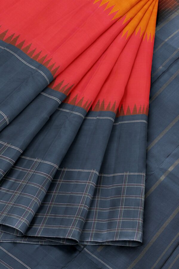 Orange saree with Dark Grey Border - Image 4