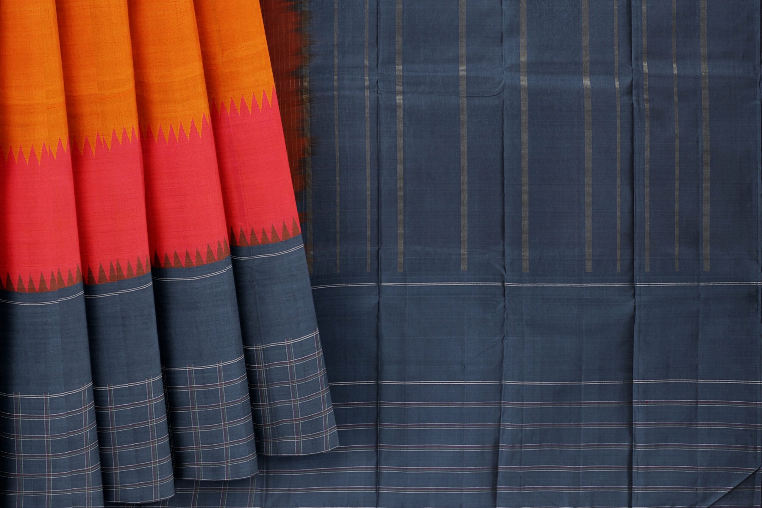 Orange saree with Dark Grey Border - Image 5