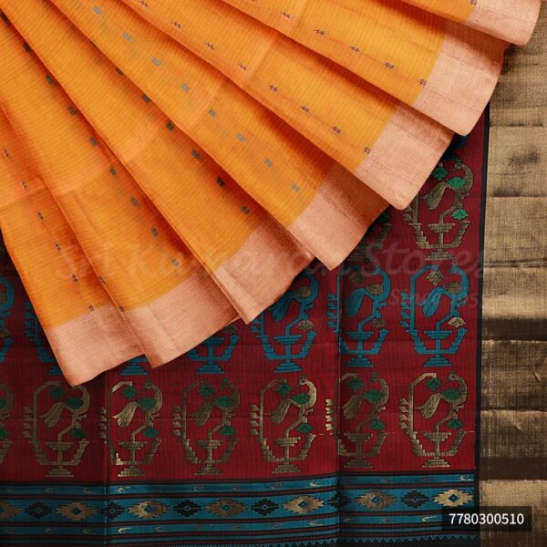 Orange Saree With Maroon Border - Image 5