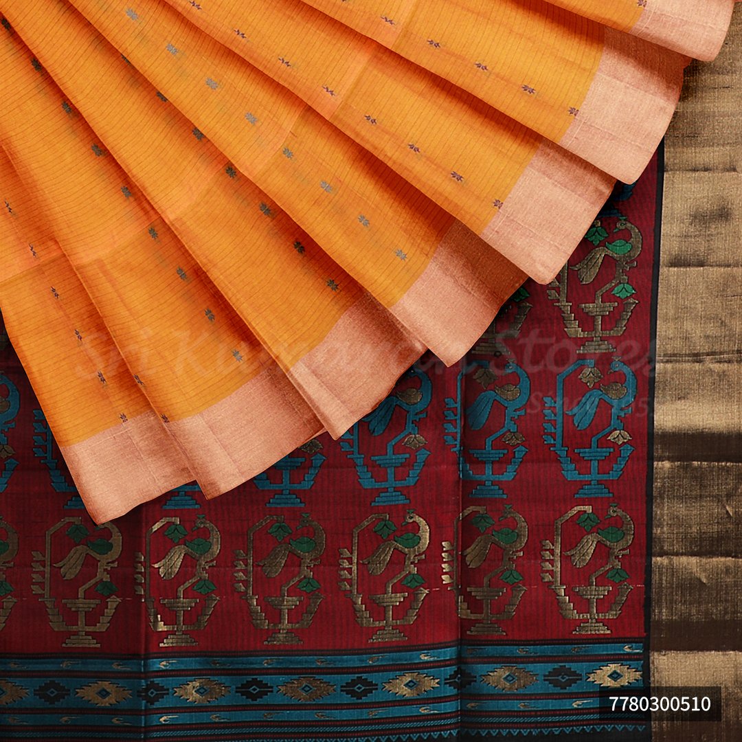 Orange Saree With Maroon Border - Image 5