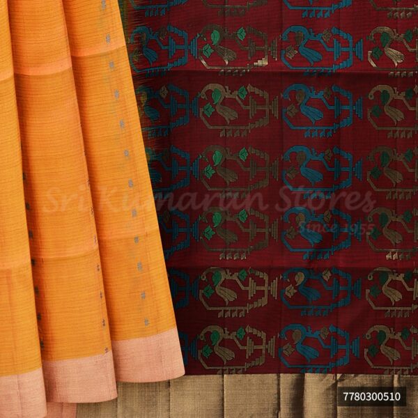 Orange Saree With Maroon Border - Image 6