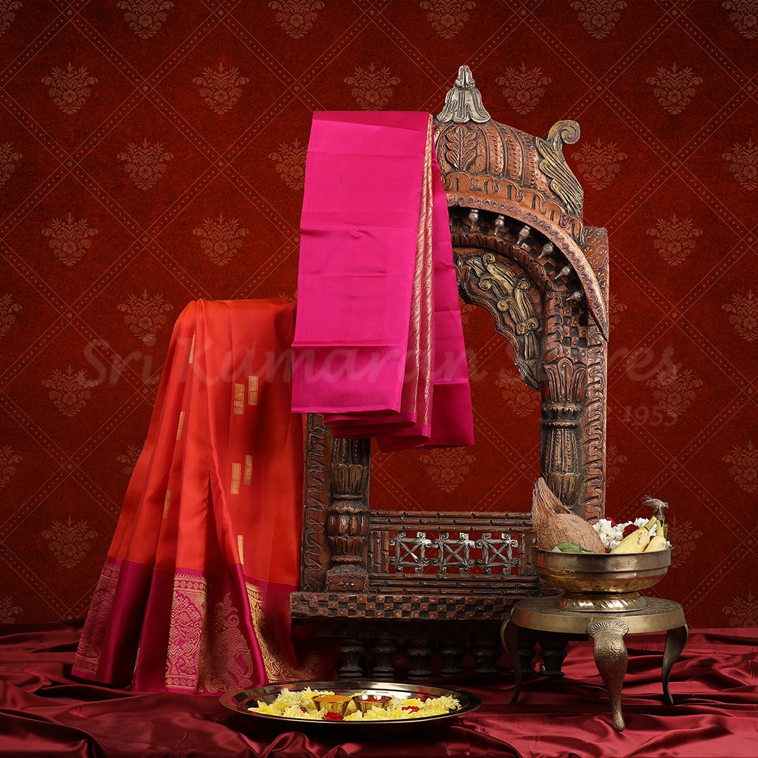 Orange Saree With Pink Border