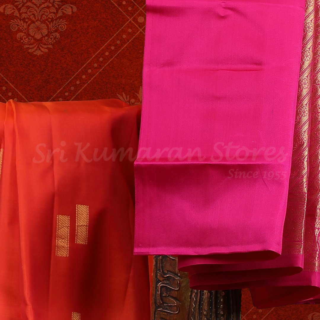 Orange Saree With Pink Border - Image 2