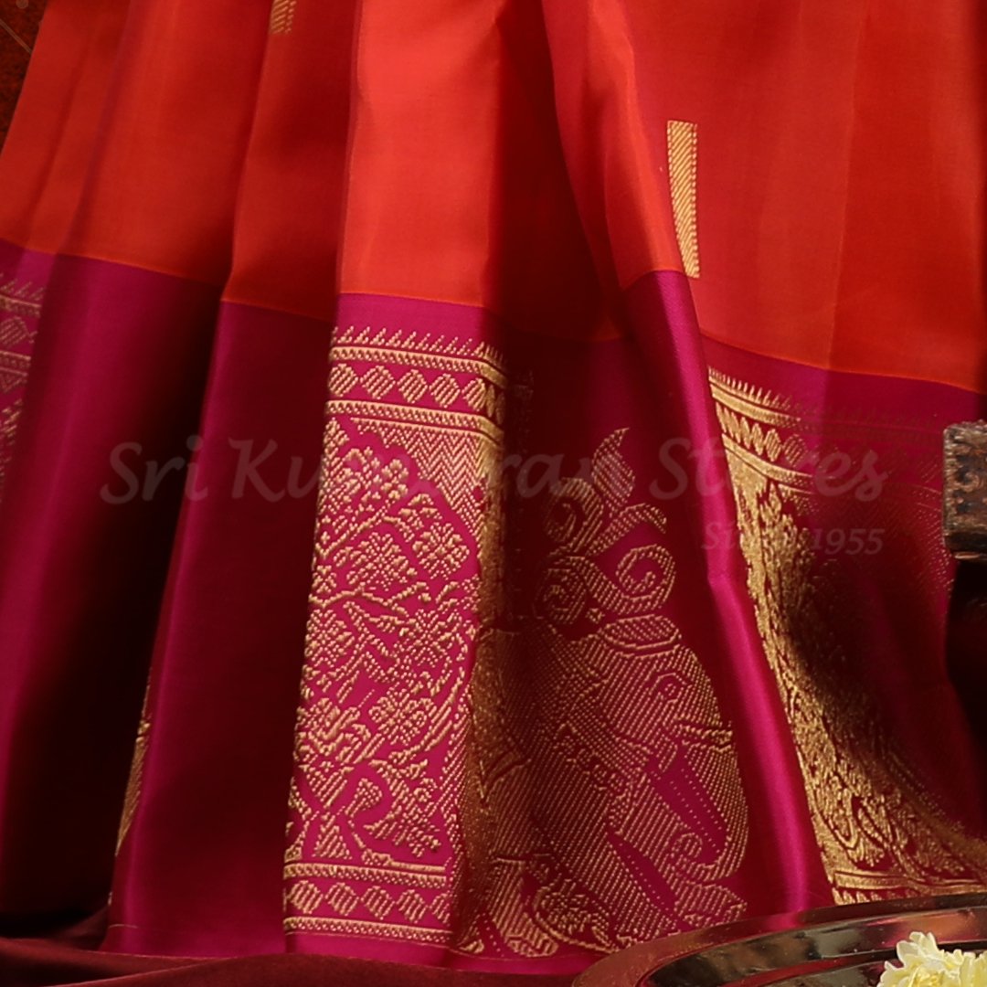 Orange Saree With Pink Border - Image 3