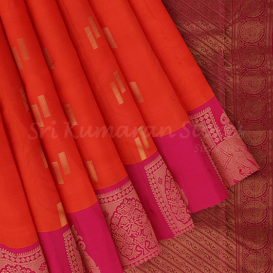 Orange Saree With Pink Border - Image 4