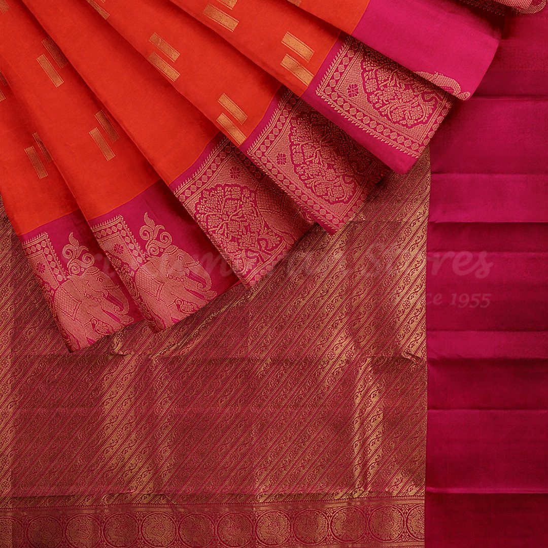 Orange Saree With Pink Border - Image 5