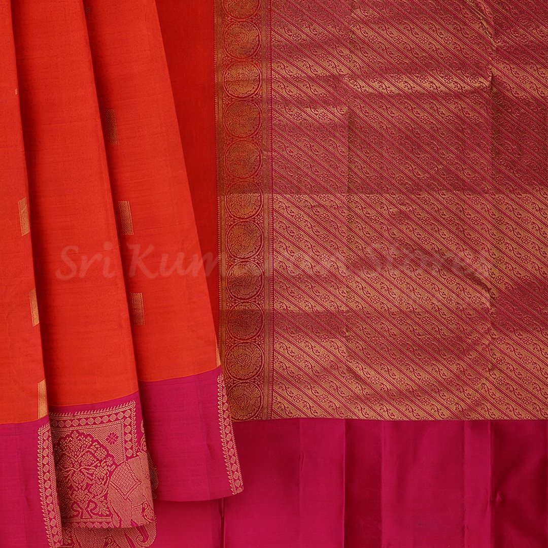 Orange Saree With Pink Border - Image 6