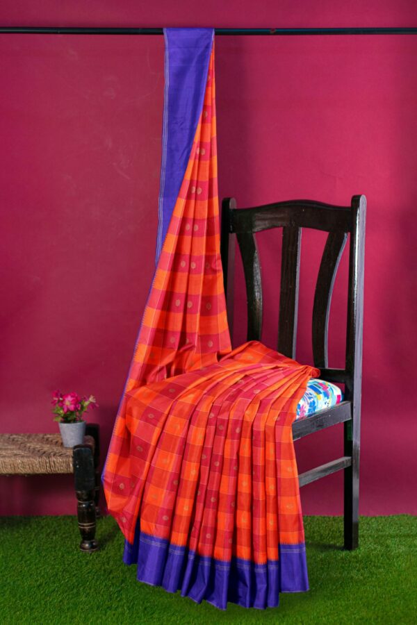Orange Saree with purple border - Image 3