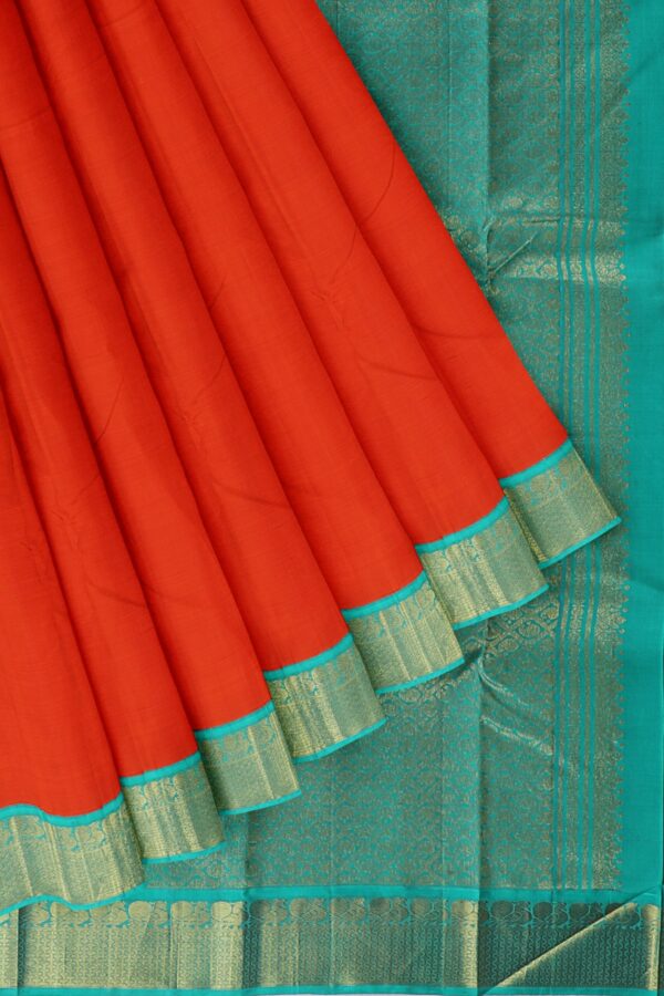 Orange Saree with Torquiose Blue border
