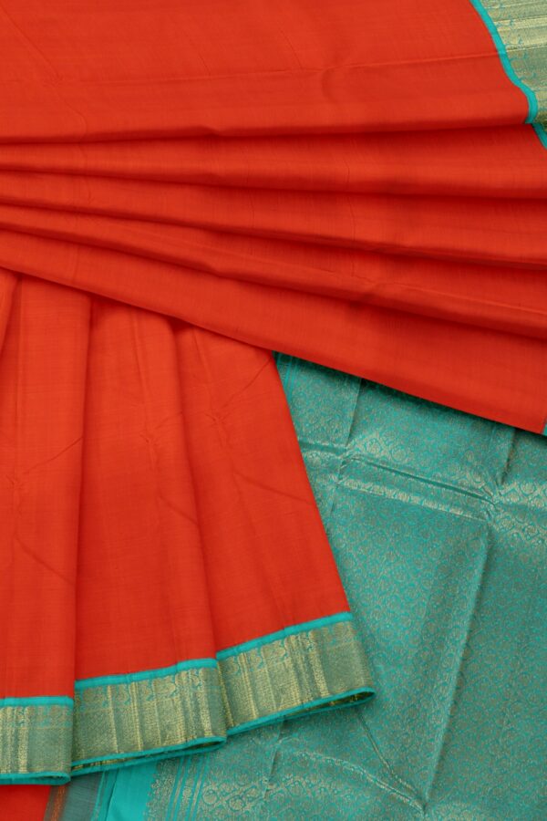 Orange Saree with Torquiose Blue border - Image 2