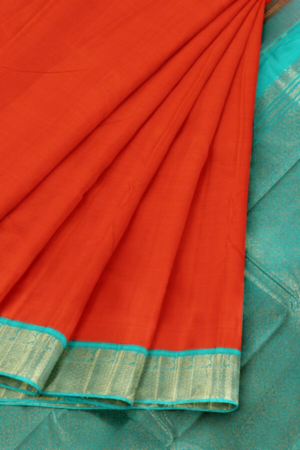 Orange Saree with Torquiose Blue border - Image 3