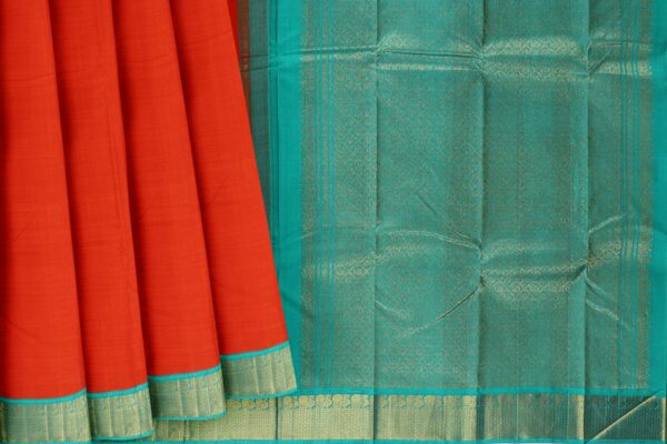 Orange Saree with Torquiose Blue border - Image 4