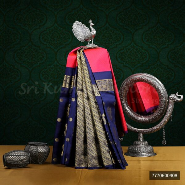 Pink Saree With Dark Blue Border