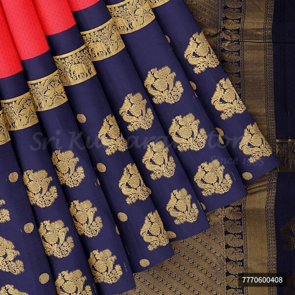 Pink Saree With Dark Blue Border - Image 4