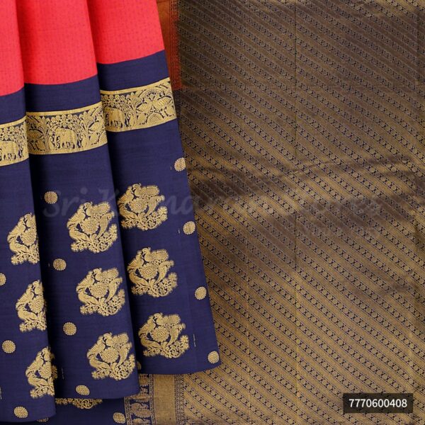 Pink Saree With Dark Blue Border - Image 6