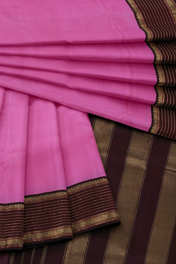 Pink Saree with Dark Brown Border - Image 2