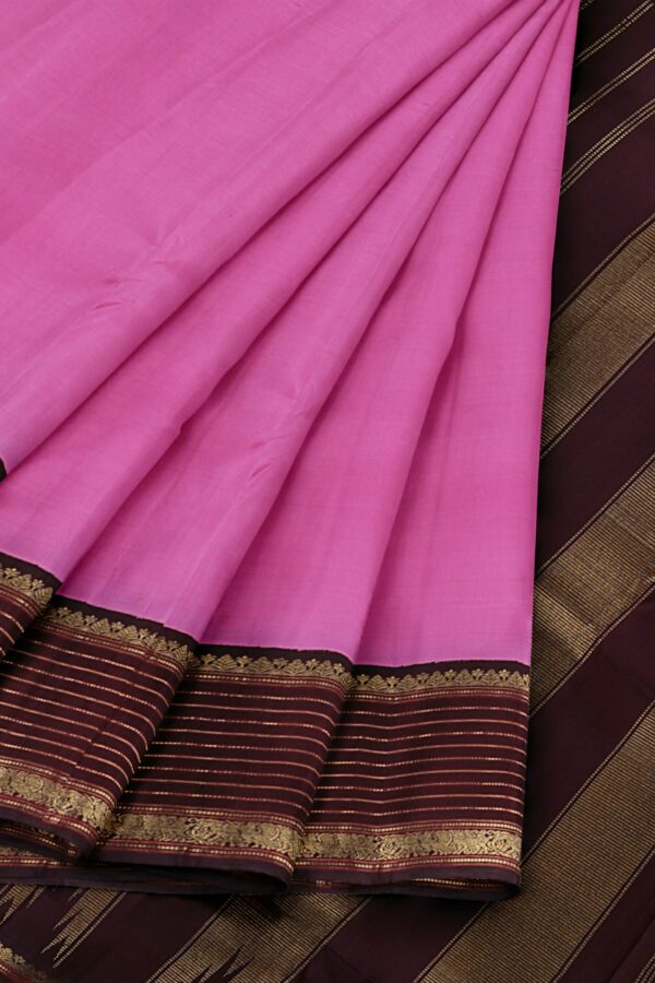 Pink Saree with Dark Brown Border - Image 4