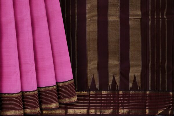 Pink Saree with Dark Brown Border - Image 5