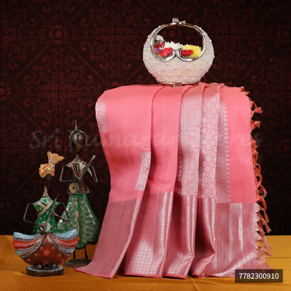 Pink Saree With Silver Border