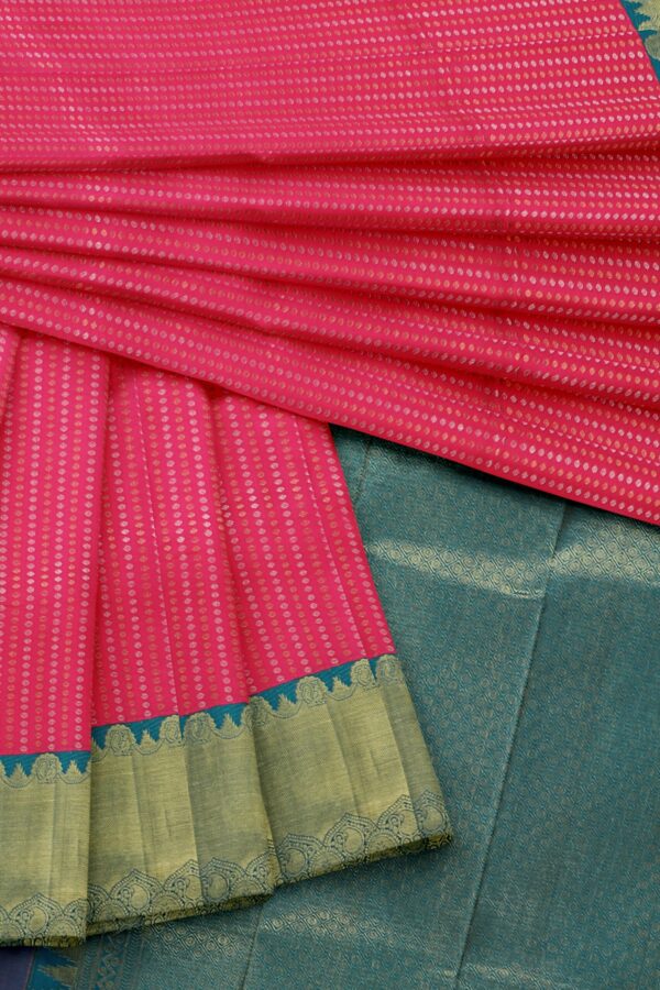 Pink saree with Torquoise Blue Border - Image 2
