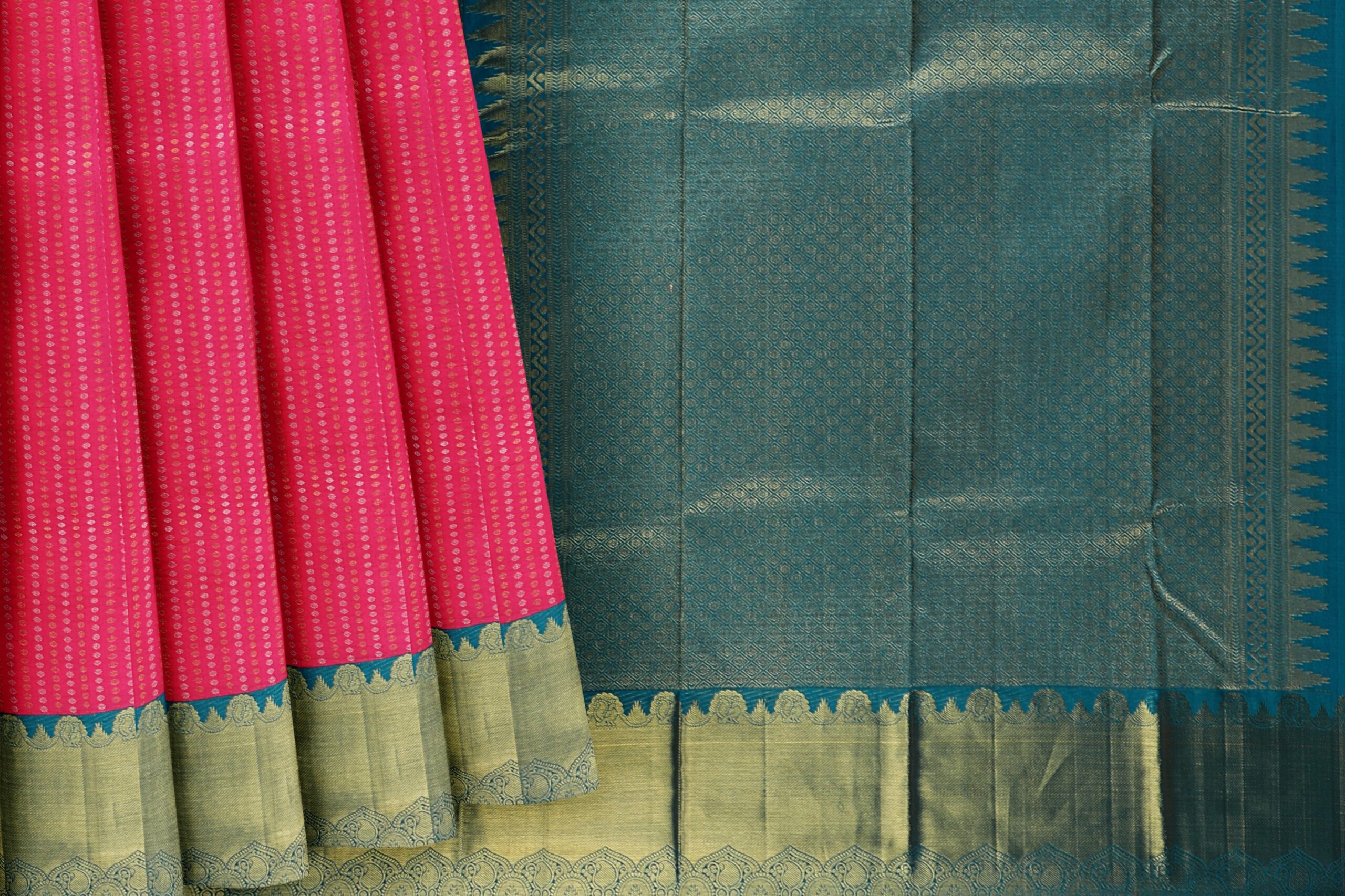 Pink saree with Torquoise Blue Border - Image 5