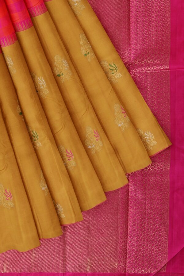 Pink saree with Yellow Border