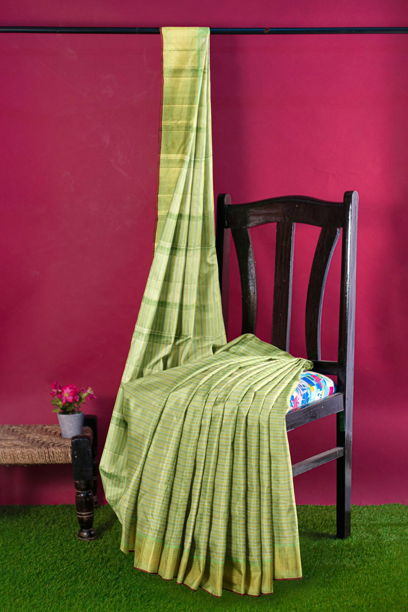 Pista green saree with green border - Image 3