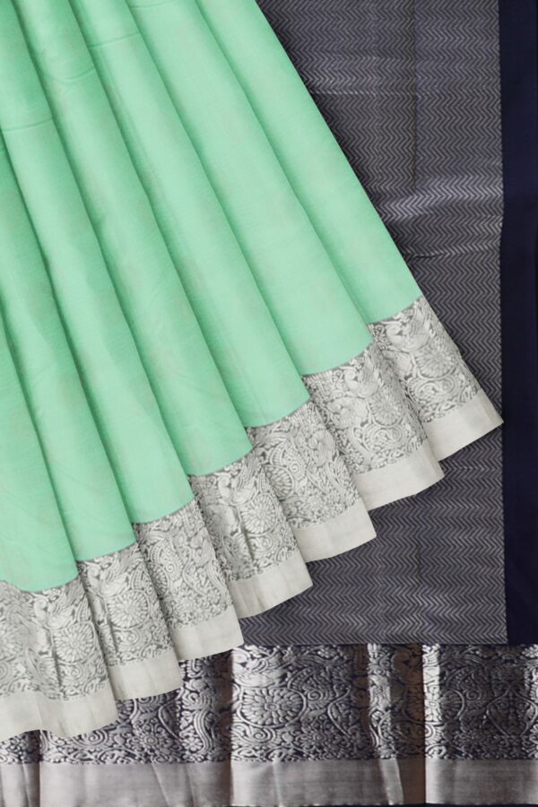 Pista green saree with silver border
