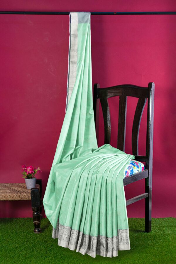 Pista green saree with silver border - Image 3